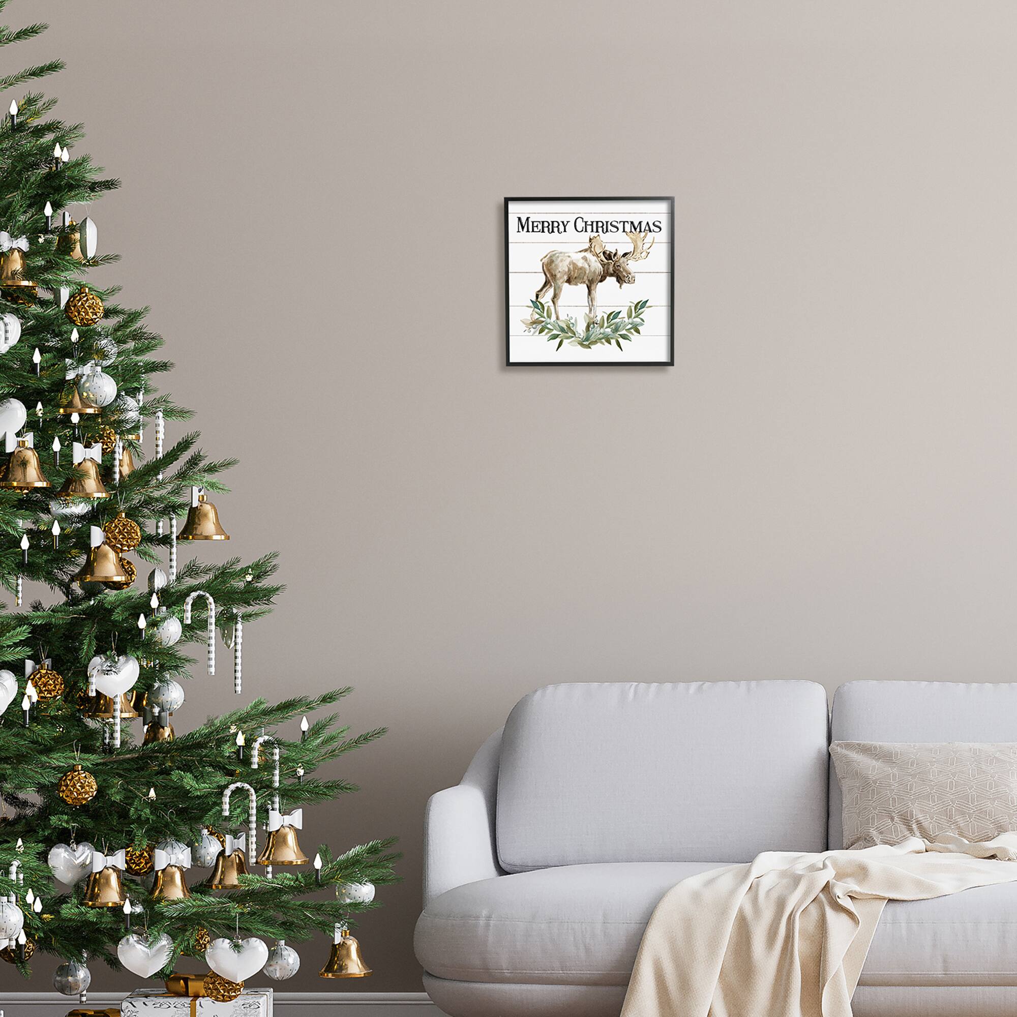 Stupell Industries Merry Christmas Moose Laurel Framed Giclee Art